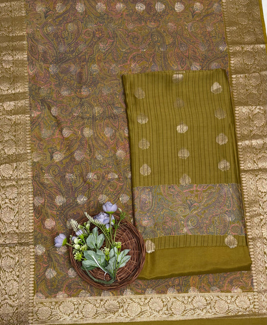 Pure Maheshwari Light Mehndi Green Suit Fabric / Maheshwari Suits
