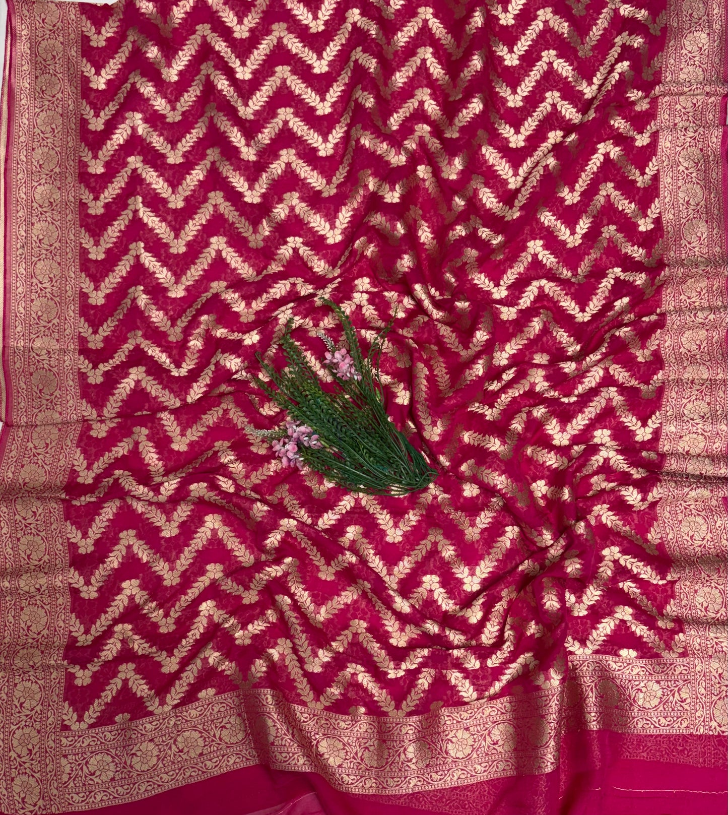 Banarasi Khaddi Georgette Hot Pink Suit Fabric / Banarasi Baithak
