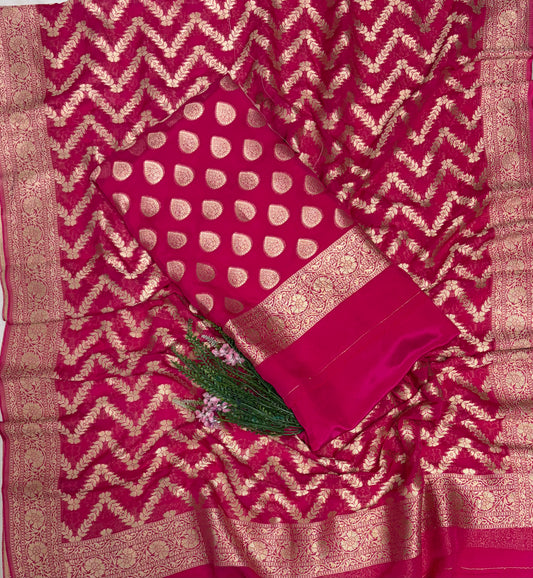 Banarasi Khaddi Georgette Hot Pink Suit Fabric / Banarasi Baithak