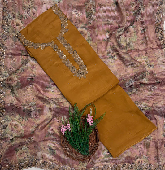 Satin Organza Mustard Suit Fabric / Partywear Collection