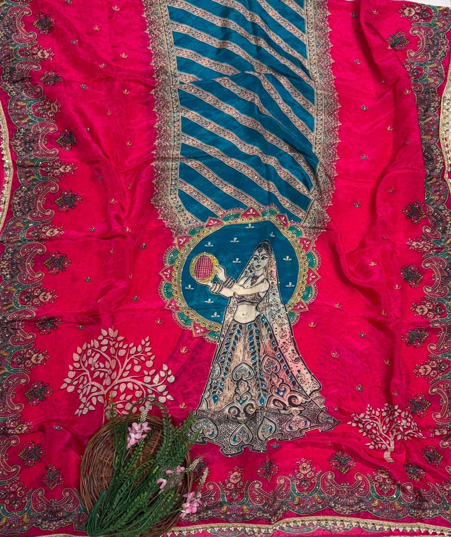 Crepe Rani Pink Suit Fabric / Partywear Collection