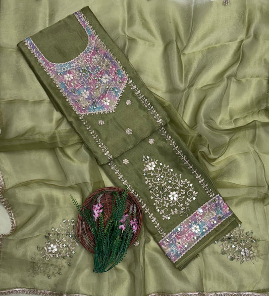 Shimmer Organza Pista Green Suit Fabric / Partywear Collection