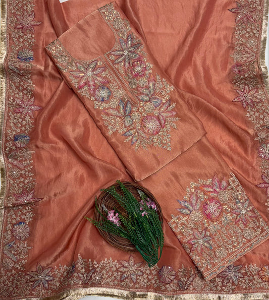 Shimmer Organza Peach Suit Fabric / Partywear Collection