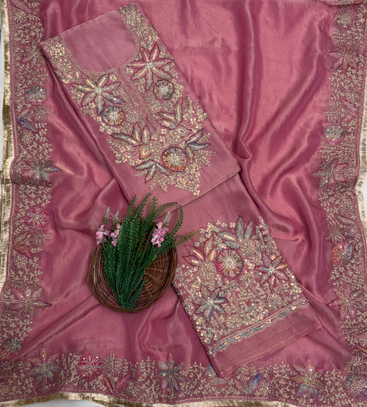 Shimmer Organza Pink Suit Fabric / Partywear Collection
