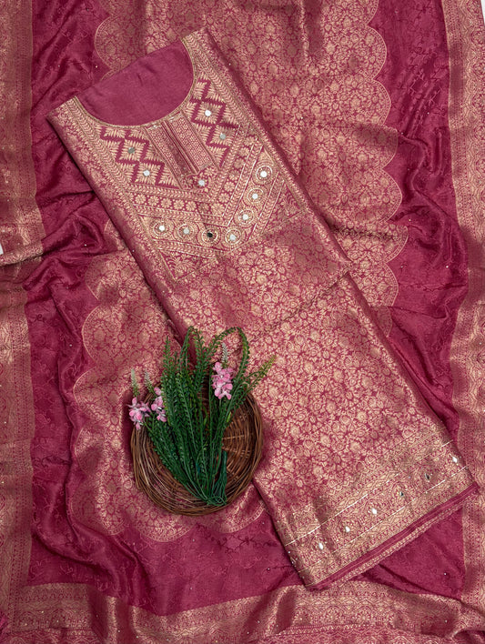 Banarasi Carrot Pink Suit Fabric / Partywear Collection