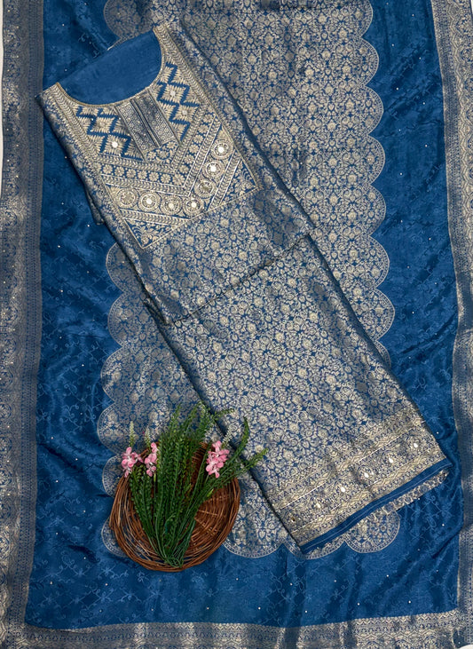 Banarasi Dark Blue Suit Fabric / Partywear Collection