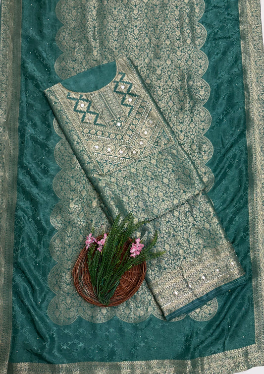 Banarasi Teal Green Suit Fabric / Partywear Collection