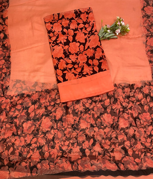 Crepe Orange With Black Suit Fabric / Phoolon Ka Ghar