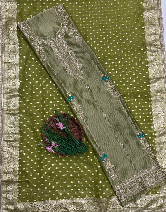 Banarasi Organza Light Green Suit Fabric / Partywear Collection