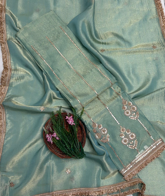 Crush Tissue Dusty Sea Green Suit Fabric / Partywear Collection