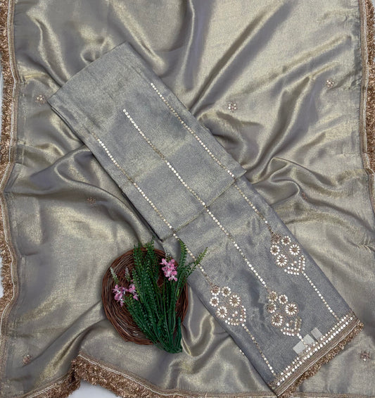 Crush Tissue Dusty Ice Blue Suit Fabric / Partywear Collection