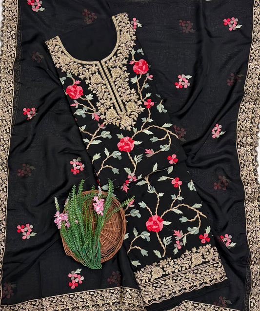 Organza Black Suit Fabric / Partywear Collection