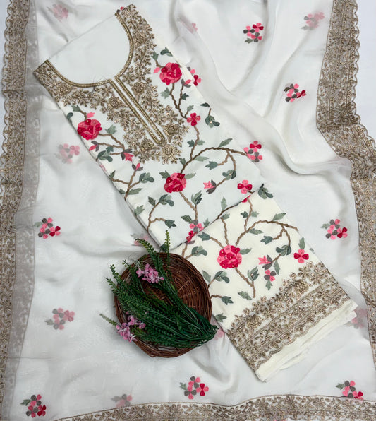 Organza Cream Suit Fabric / Partywear Collection