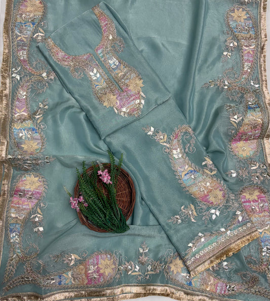 Crush Tissue Dusty Blue Suit Fabric / Partywear Collection