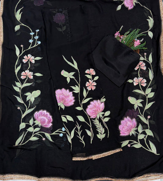 Organza Black Suit Fabric / Partywear Collection