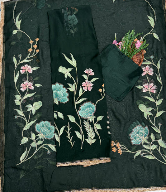 Organza Dark Green Suit Fabric / Partywear Collection