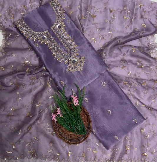 Shimmer Organza Lilac Suit Fabric / Partywear Collection