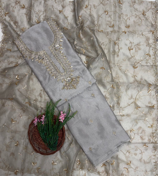Shimmer Organza Grey Suit Fabric / Partywear Collection