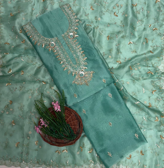 Shimmer Organza Teal Green Suit Fabric / Partywear Collection