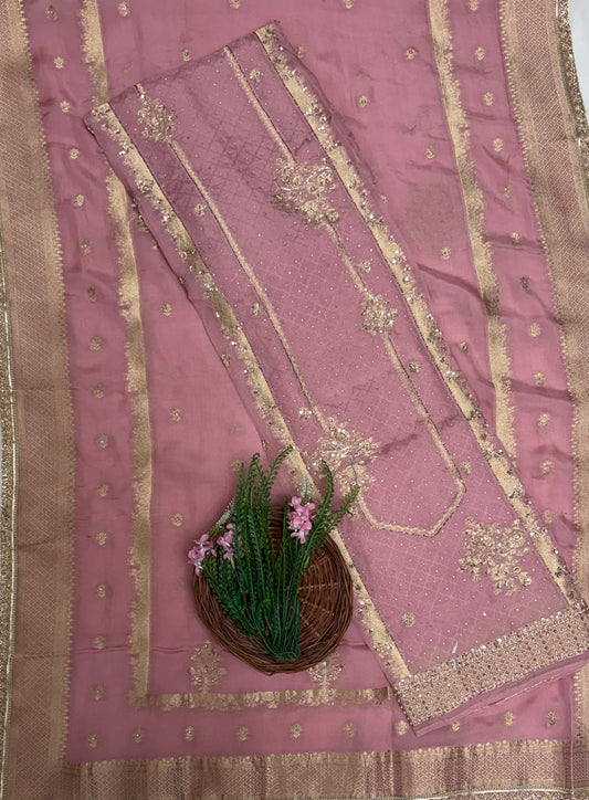 Banarasi Organza Light Pink Suit Fabric / Partywear Collection