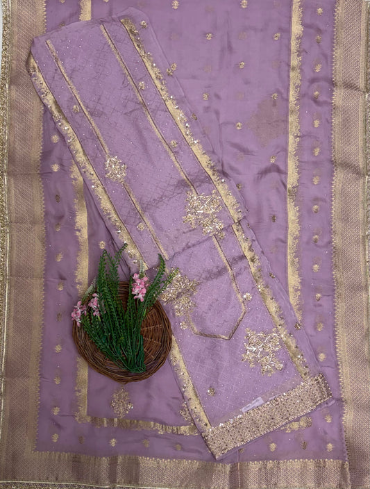 Banarasi Organza Lilac Suit Fabric / Partywear Collection