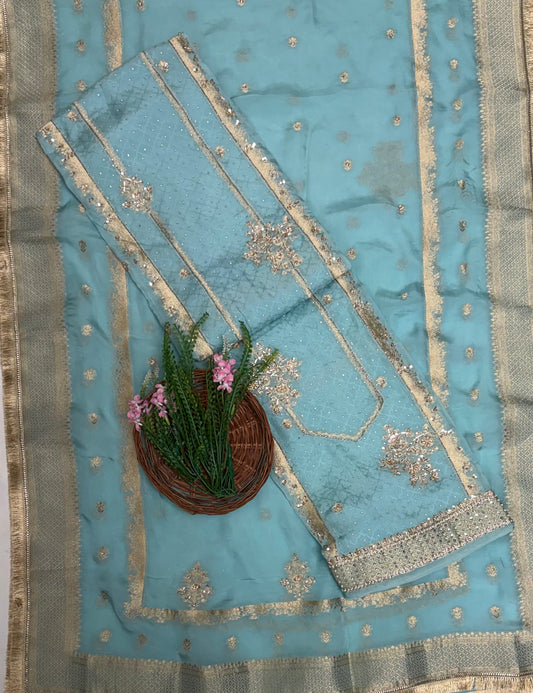 Banarasi Organza Sky Blue Suit Fabric / Partywear Collection