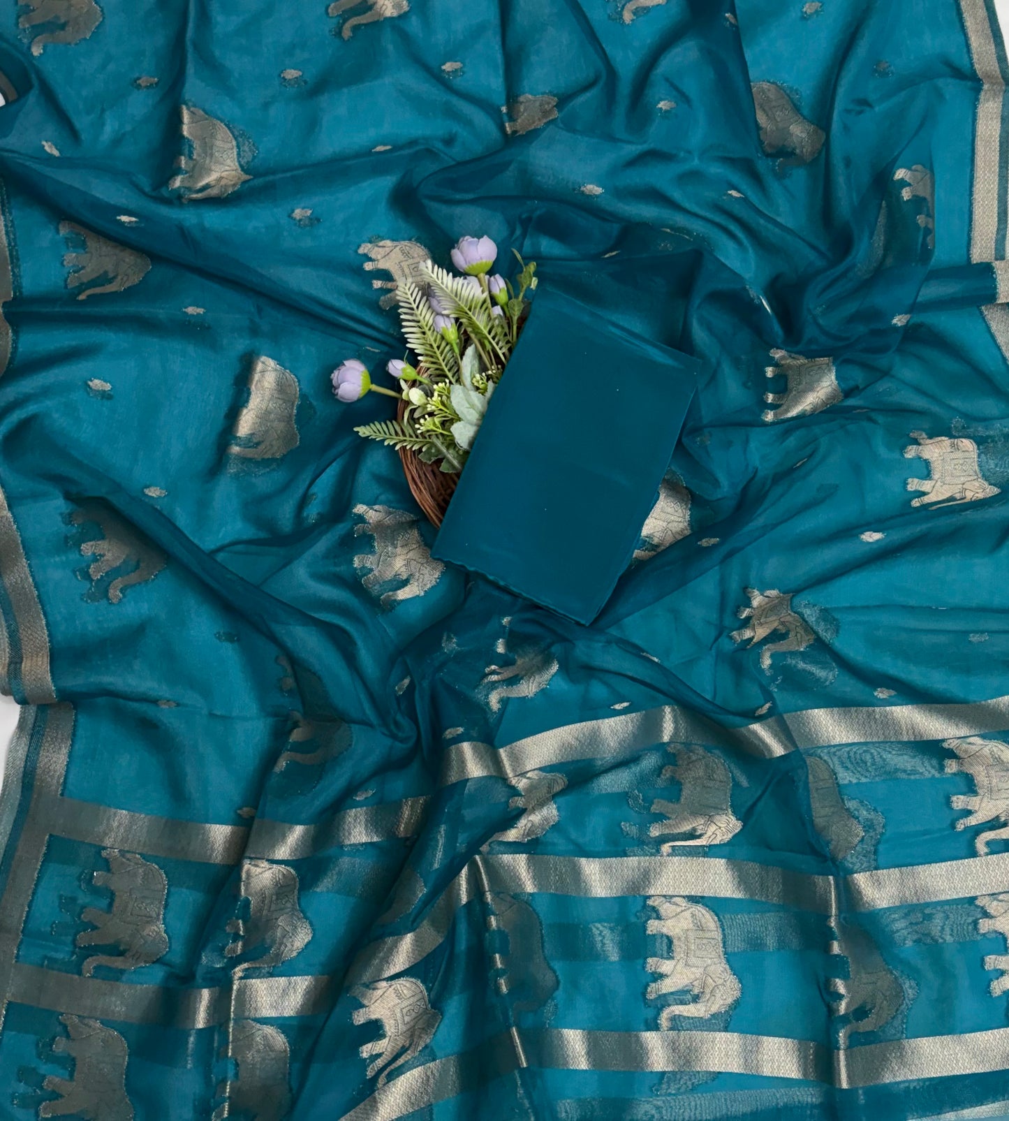 Brocade Peacock Blue Suit Fabric / Banarasi Baithak