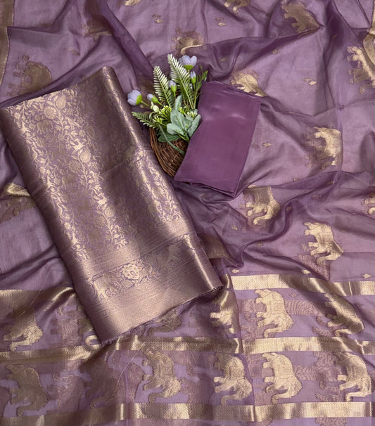 Brocade Lilac Suit Fabric / Banarasi Baithak