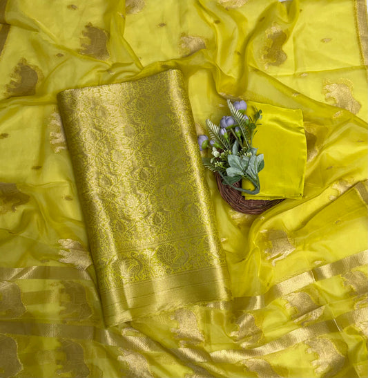 Brocade Light Neon Green Suit Fabric / Banarasi Baithak