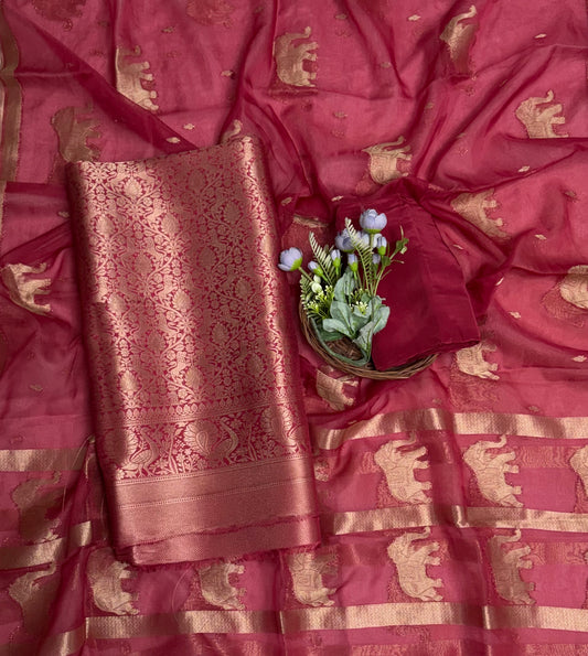 Brocade Blush Pink Suit Fabric / Banarasi Baithak