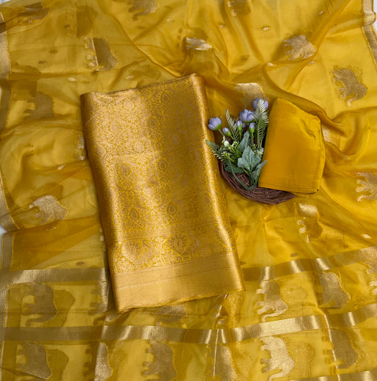 Brocade Yellow Suit Fabric / Banarasi Baithak