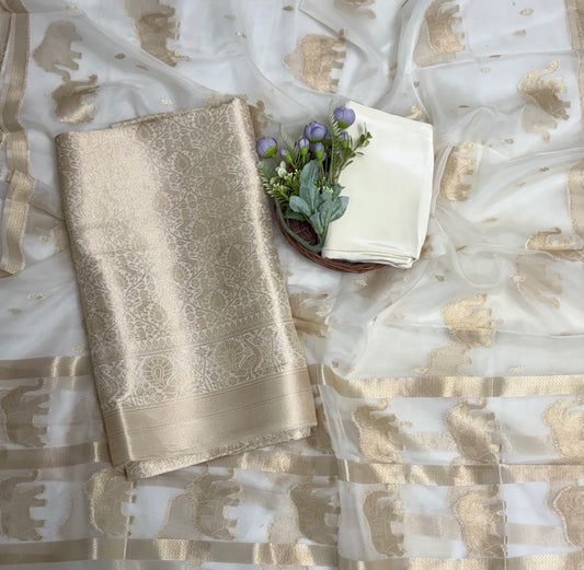 Brocade Off White Suit Fabric / Banarasi Baithak