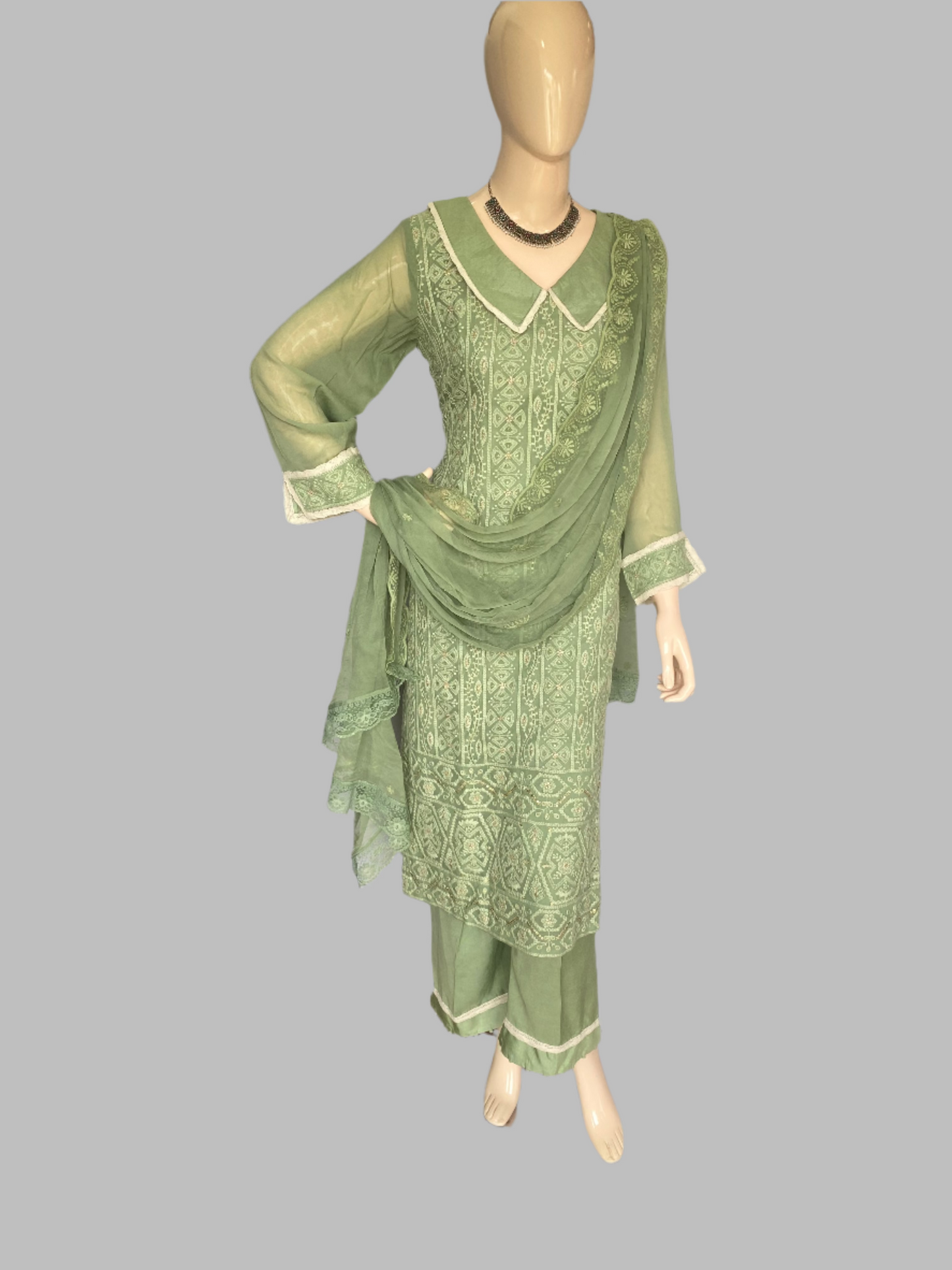 Lakhnavi Georgette Green Stitched Suit / Lakhnavi Charm