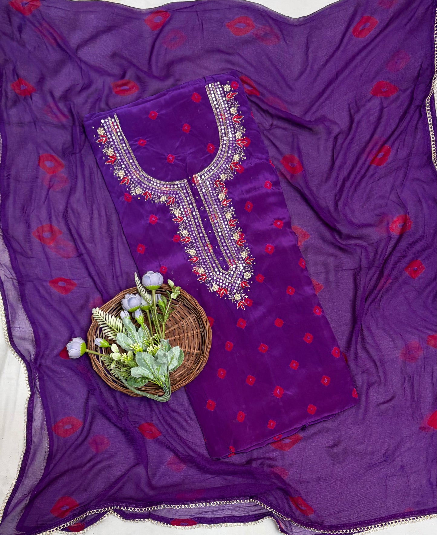 Jaipuri Crepe Purple Suit Fabric / Jaipuri Suits