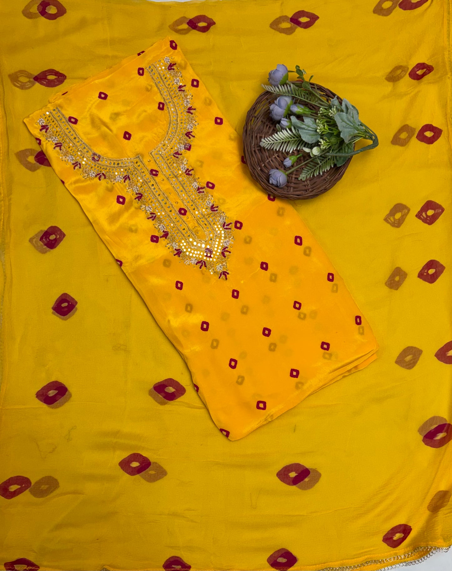 Jaipuri Crepe Yellow Suit Fabric / Jaipuri Suits