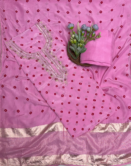Jaipuri Crepe Pink Suit Fabric / Jaipuri Suits