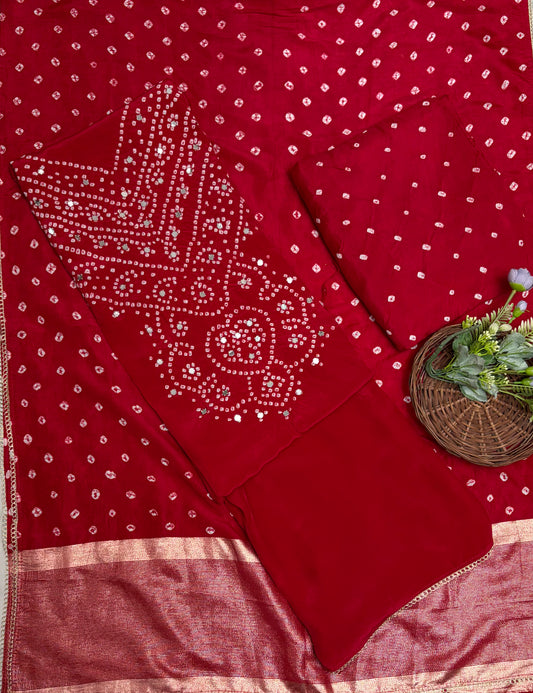Jaipuri Crepe Red Suit Fabric / Jaipuri Suits