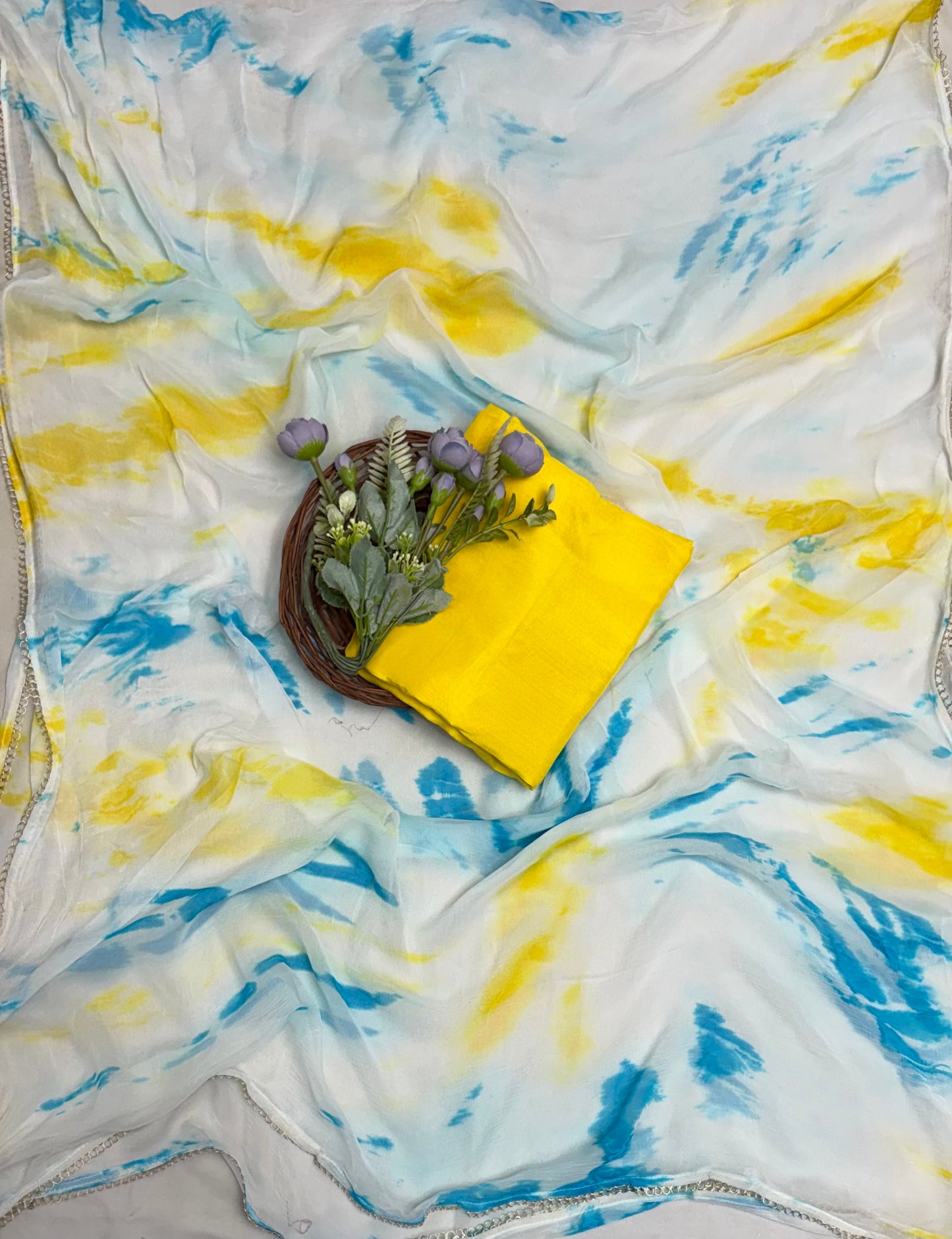 Jaipuri Cotton Blue With Yellow Suit Fabric / Jaipuri Suits