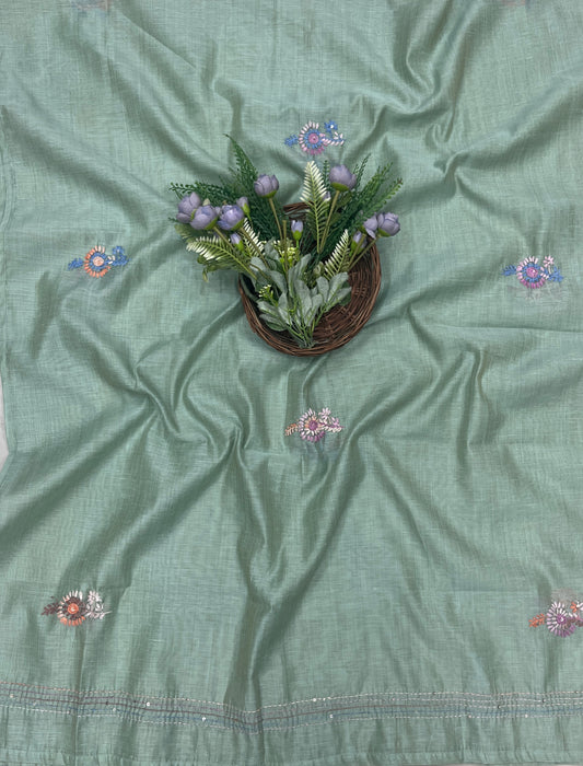 423B Mul Chanderi Sage Green Suit Fabric/ CKC Mul Cotton