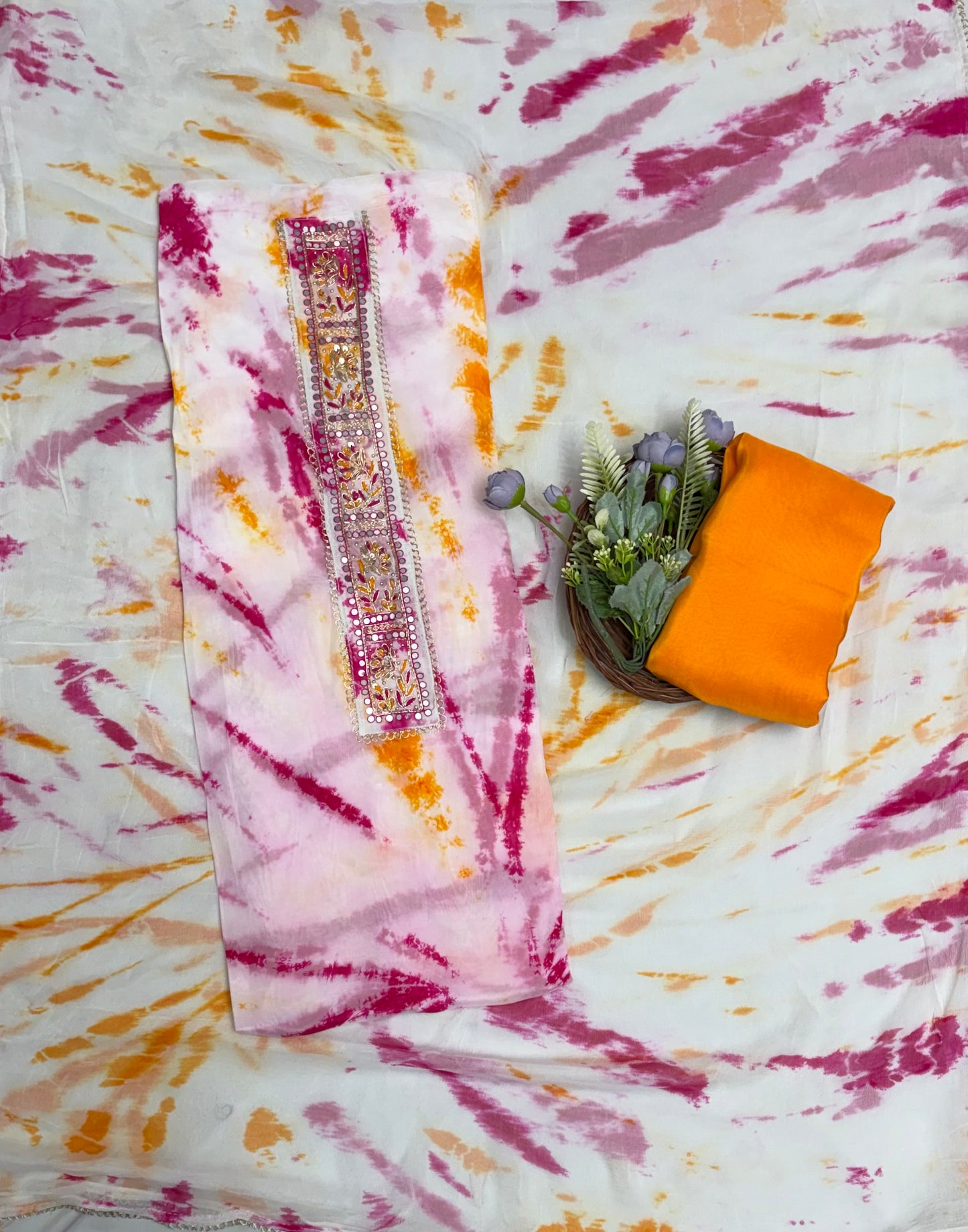 Jaipuri Cotton Magenta With Orange Suit Fabric / Jaipuri Suits