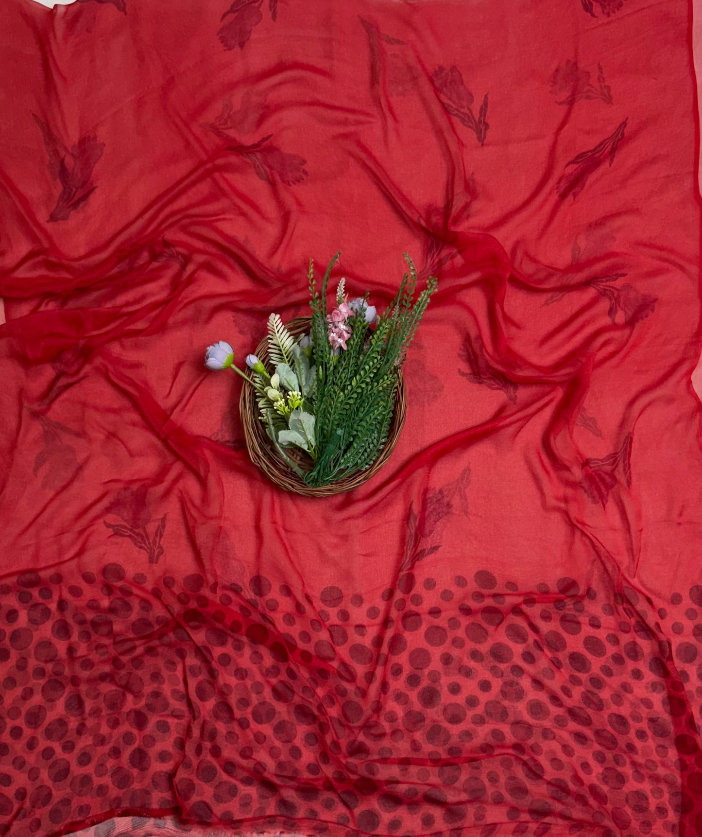 Crepe Polka Tomato Red Suit Fabric/ Polka Story