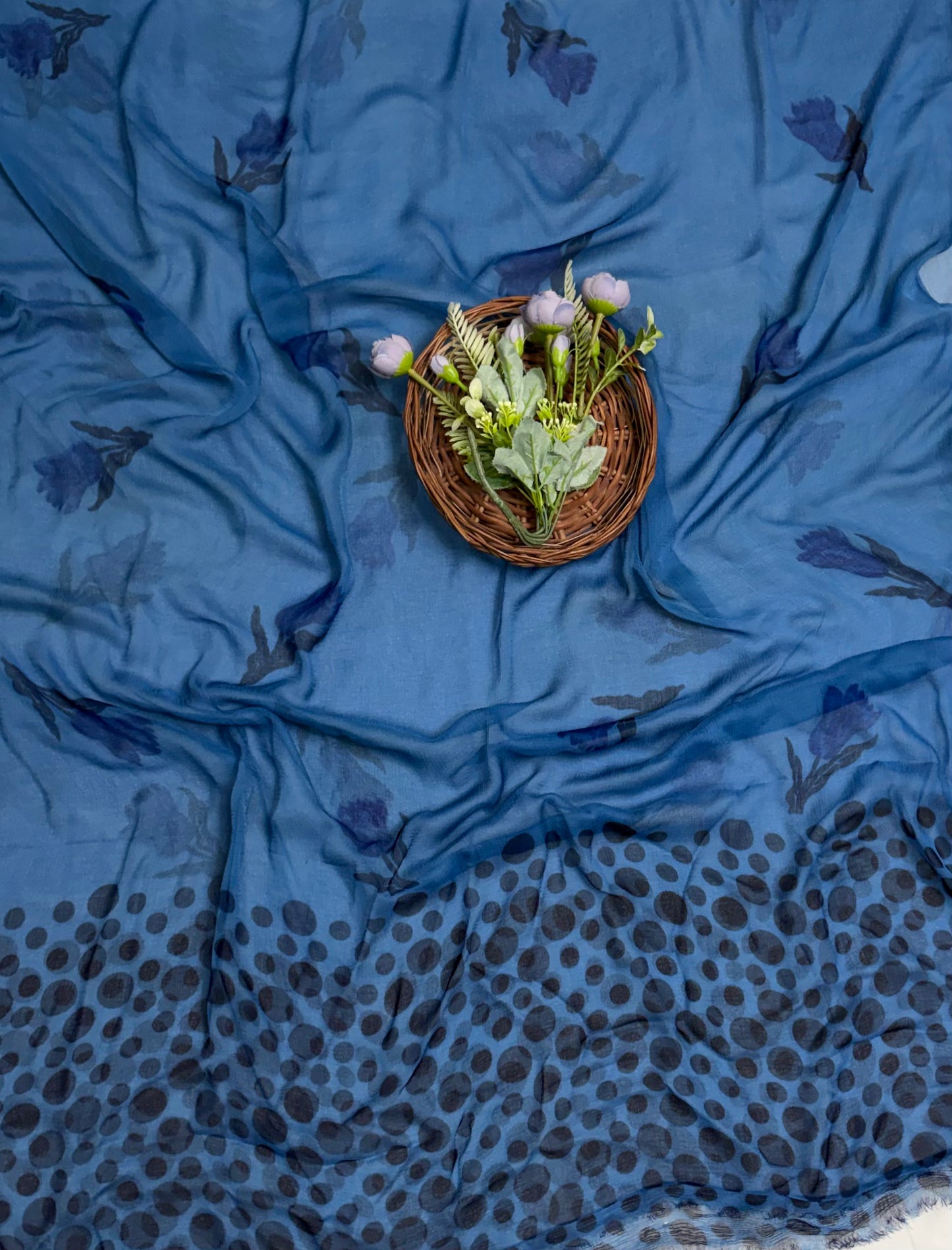 Crepe Polka Blue Suit Fabric/ Polka Story