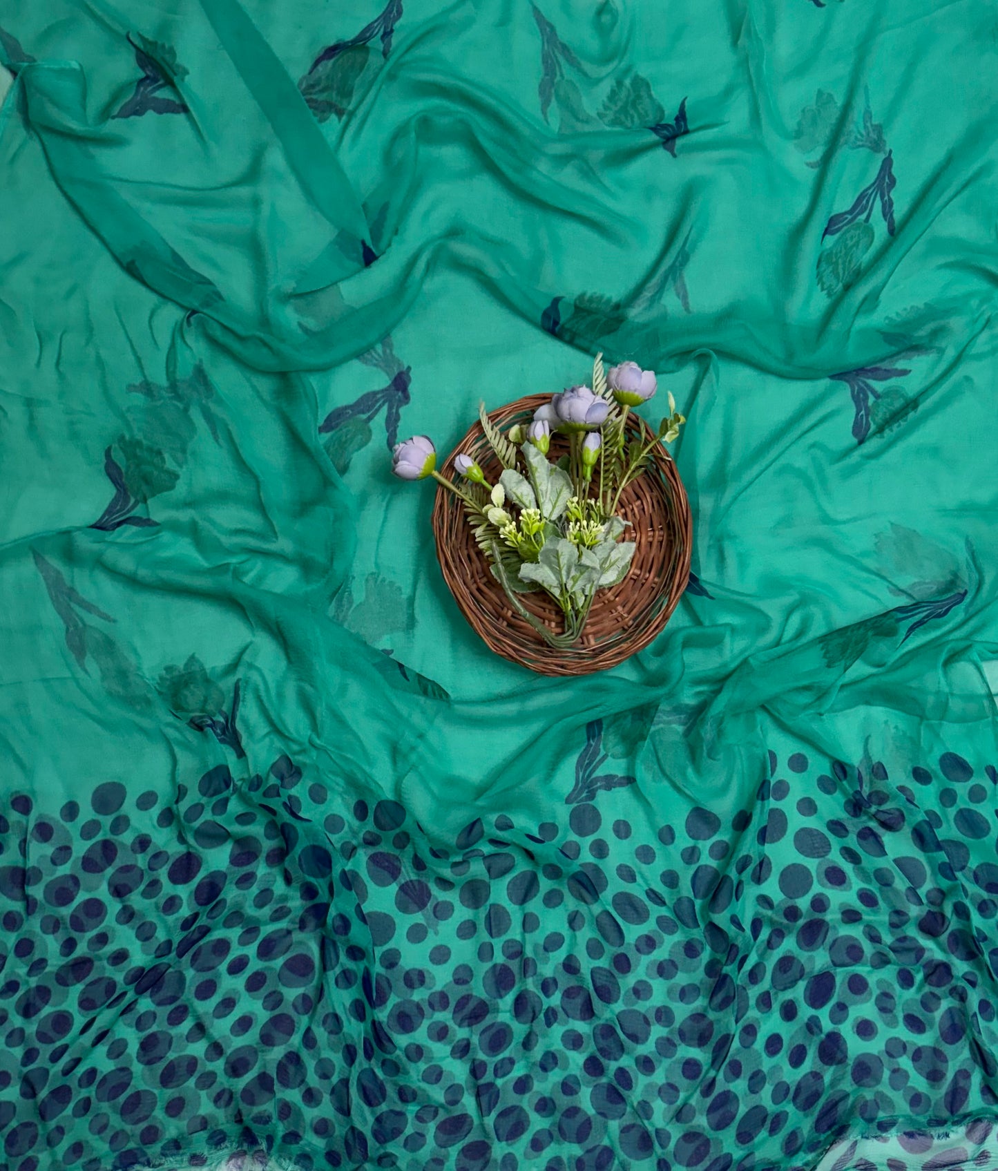Crepe Polka Sea Green Suit Fabric/ Polka Story