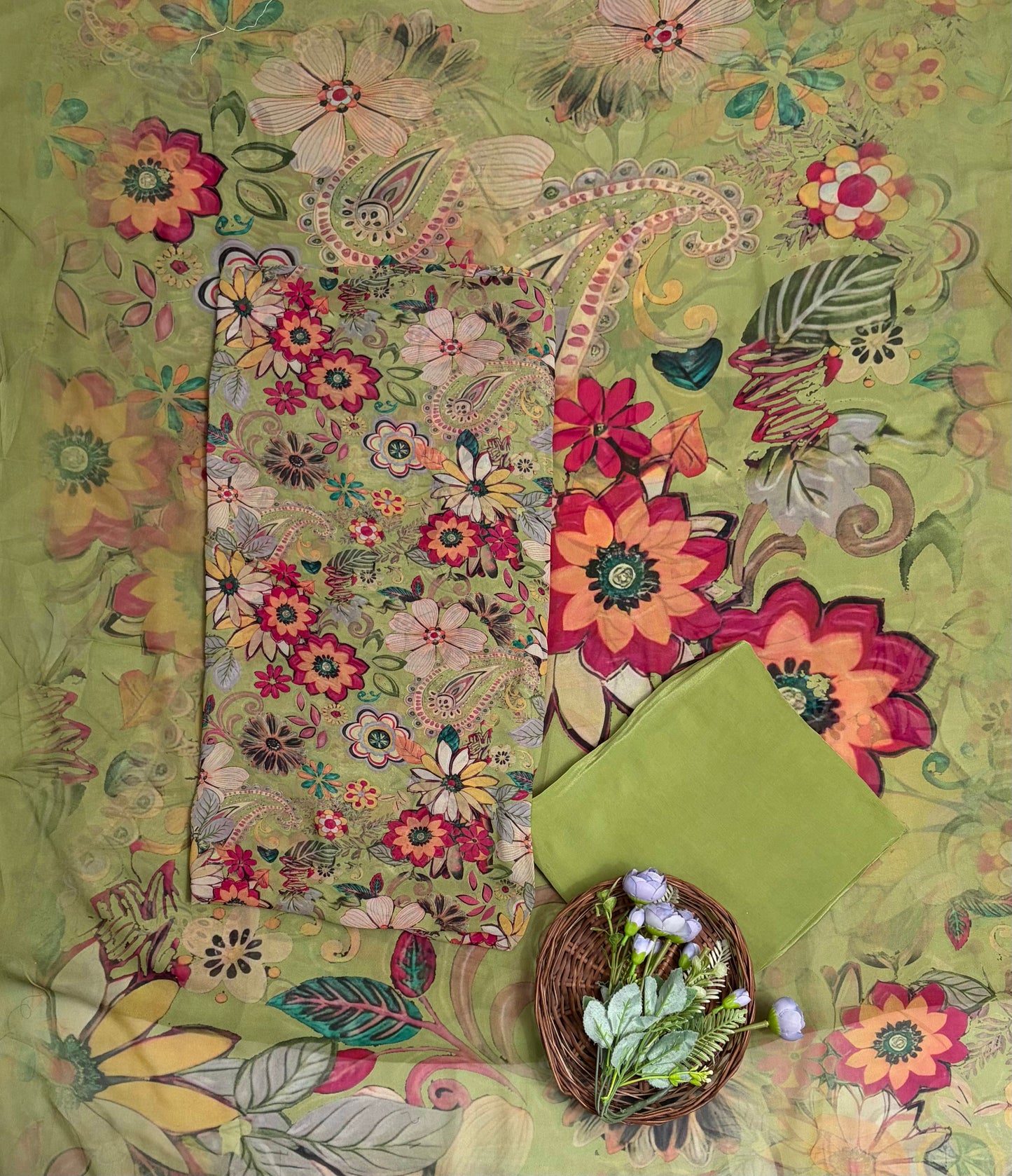 Georgette Green Suit Fabric / Georgette Suits