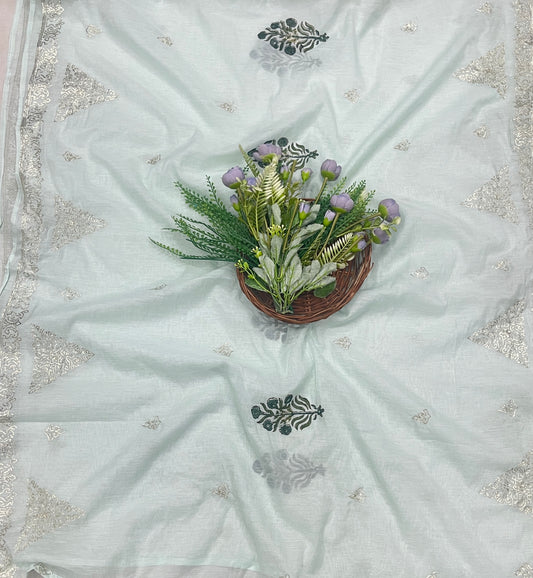 488B Mul Cotton Pista Green Suit Fabric / CKC Mul Cotton
