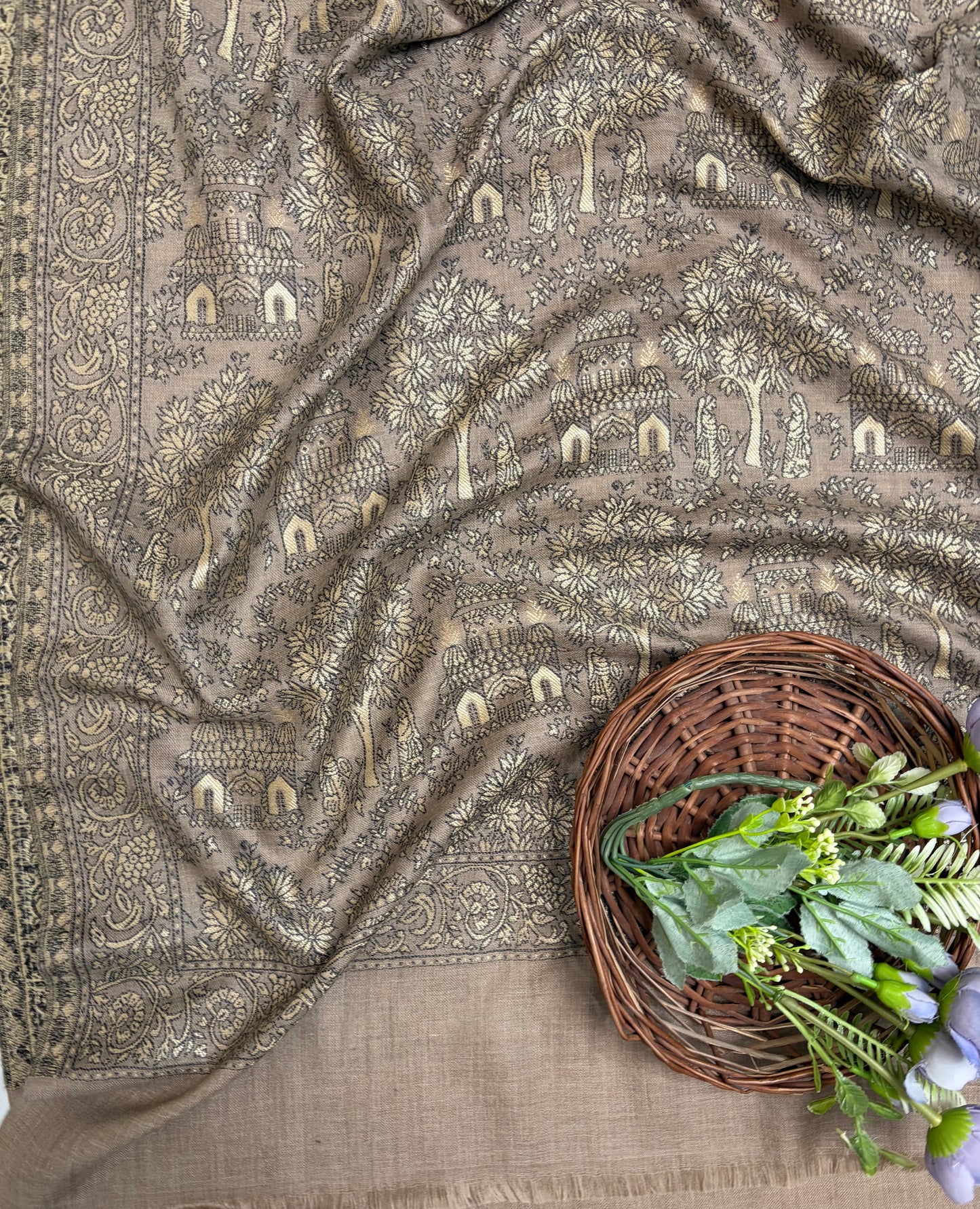 Pashmina Dark Beige Stole Fabric / Pashmina Shawls