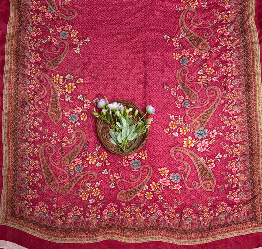 Crepe Red Suit Fabric / Phoolon Ka Ghar