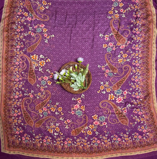 Crepe Purple Wine Suit Fabric / Phoolon Ka Ghar