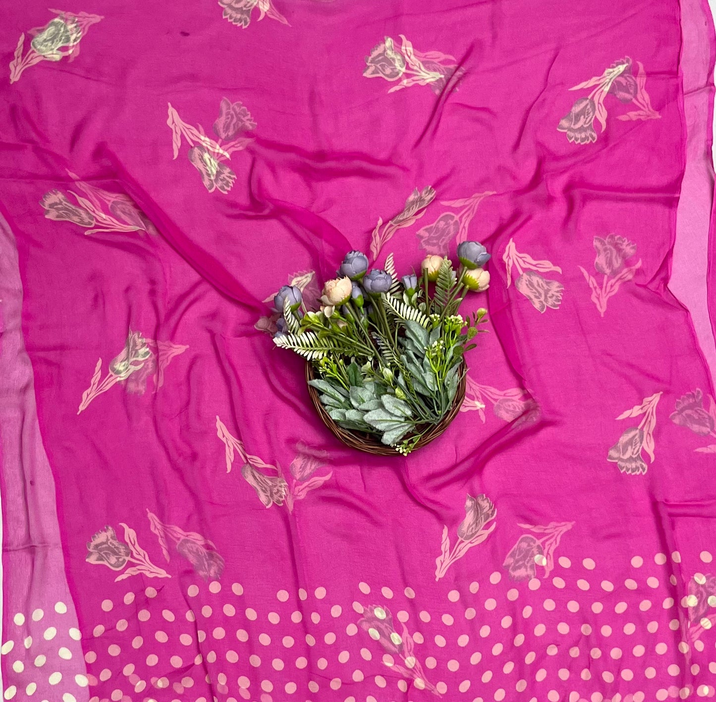 257A Georgette Polka Dot Magenta Suit Fabric / CKC Polka Story