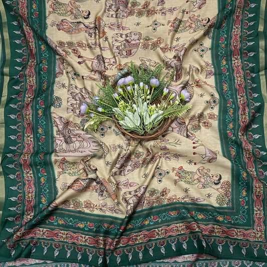 383B Mahashwari Dark Green Suit Fabric / CKC Maheshwari Suits